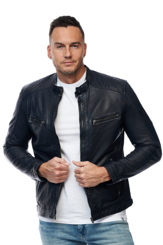 Pánská kožená bunda  MADDOX Mason modrá - 50