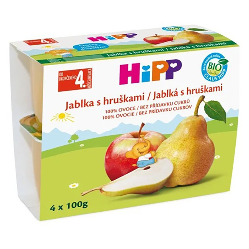 HIPP Ovoce 100% jablka s hruškami BIO 4 x 100 g
