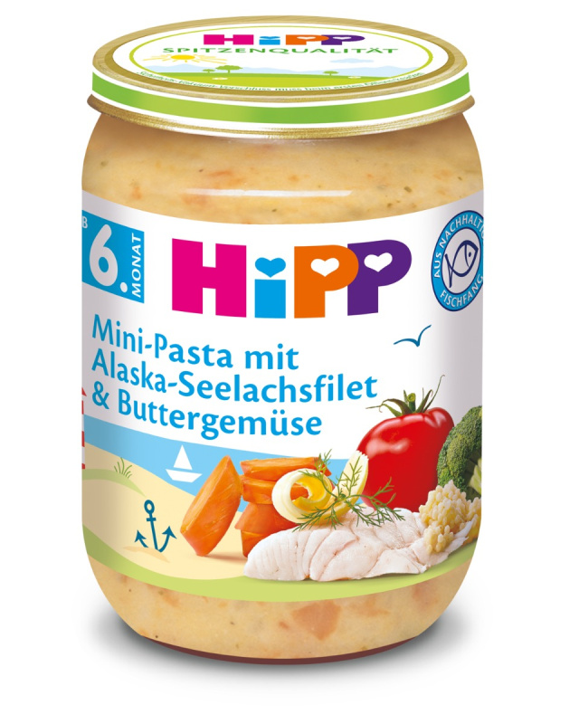 HIPP Baby těstoviny s aljašskou treskou v máslové zelenině BIO 190 g