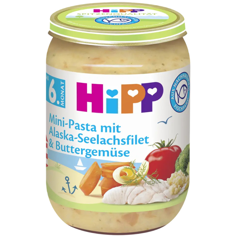 HIPP Baby těstoviny s aljašskou treskou v máslové zelenině BIO 190 g