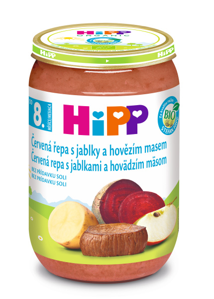 HIPP Červená řepa s jablky a hovězím masem BIO 220 g