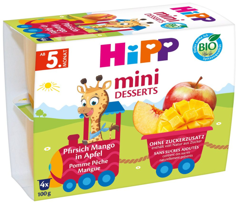 Hipp BIO Mini dezert Jablka s broskvemi 4x100 g
