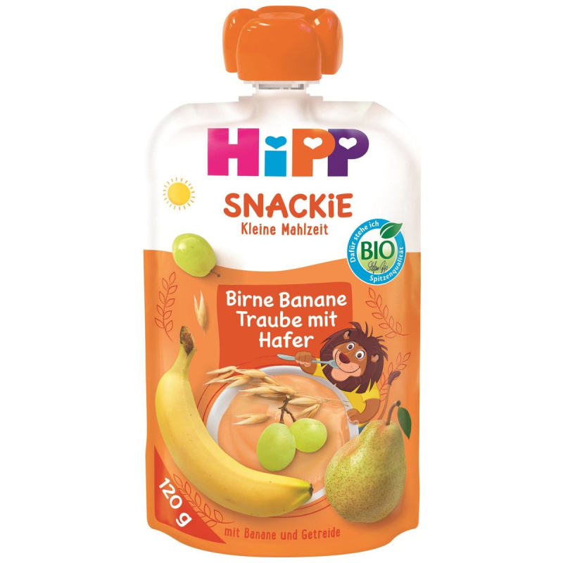 HiPP BIO Kapsička Snackie hruška, banán, bílé hrozny a oves