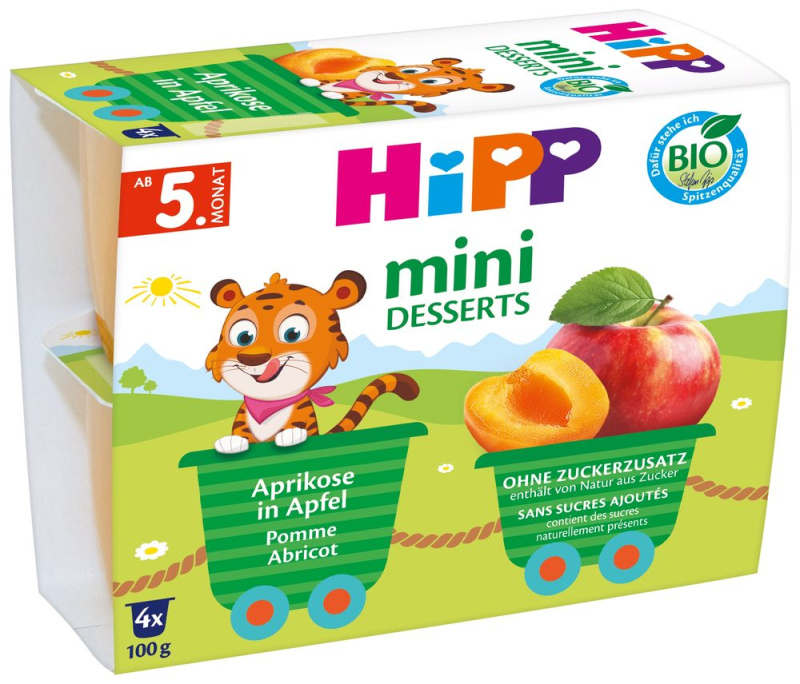 Hipp BIO Mini dezert Jablka s meruňkami 4x100 g