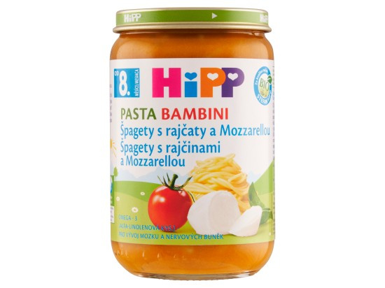 HiPP BIO Rajčata se špagetami a mozzarellou- PASTA BAMBINI - bezmasý