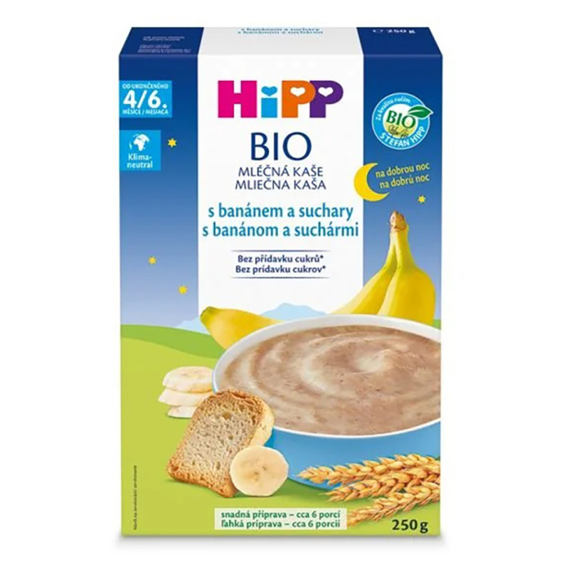 HIPP Mléčná kaše na dobrou noc s banánem a suchary BIO 250 g