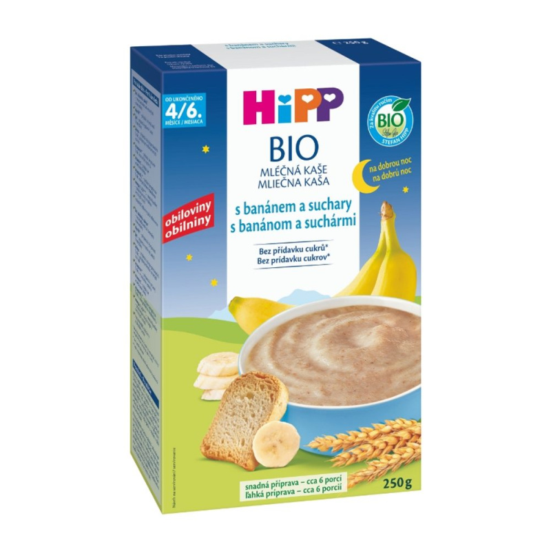 HIPP Mléčná kaše na dobrou noc s banánem a suchary BIO 250 g