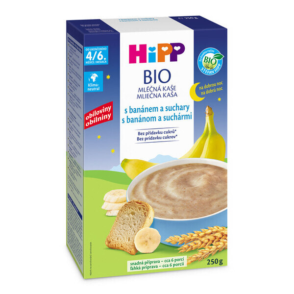 HIPP Mléčná kaše na dobrou noc s banánem a suchary BIO 250 g