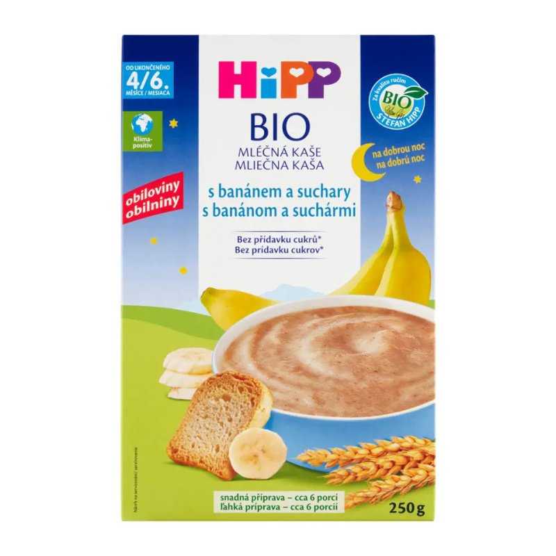 HIPP Mléčná kaše na dobrou noc s banánem a suchary BIO 250 g