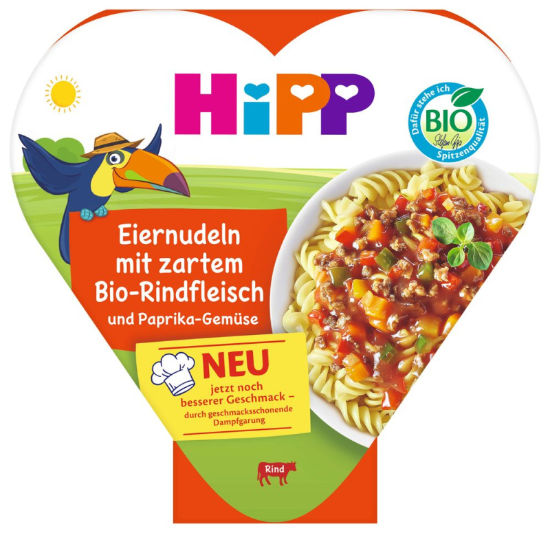 Hipp Vaječné nudle s zeleninou a paprikou a jemným hovězím 250 g