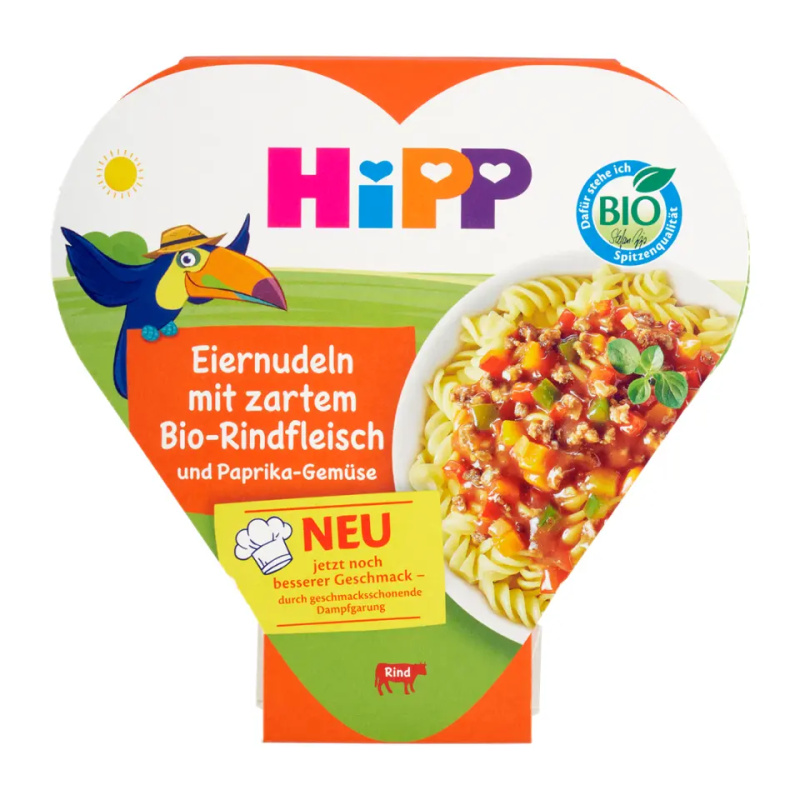 Hipp Vaječné nudle s zeleninou a paprikou a jemným hovězím 250 g