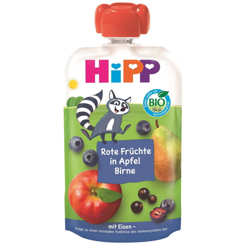 HiPP BIO Kapsička Hippis jablko, hruška, červené ovoce a železo