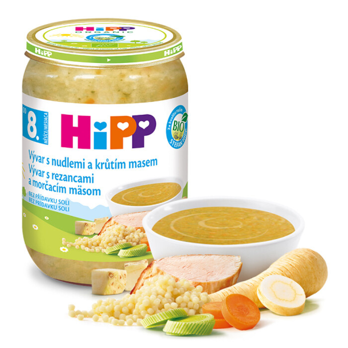 HIPP Polévka vývar s nudlemi a krůtím masem BIO 190 g