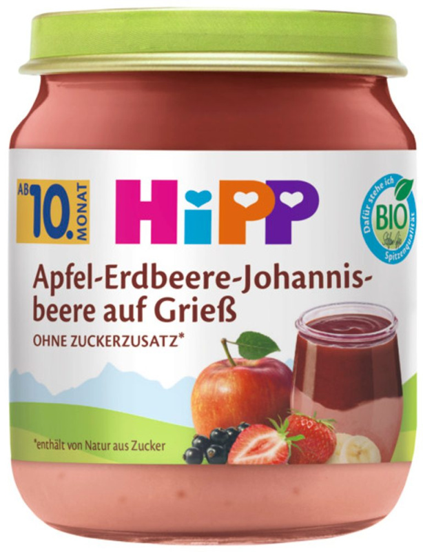 Hipp BIO Krupička s jablky, jahodami a černým rybízem 200 g