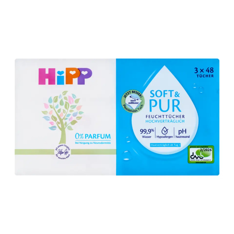 Hipp Soft & Pur vlhčené čisticí ubrousky pro děti od narození 3x48 ks