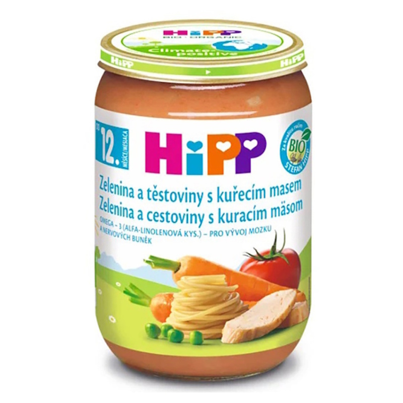 HIPP Menu bio zelenina a těstoviny s kuřecím masem 12m+ 220 g
