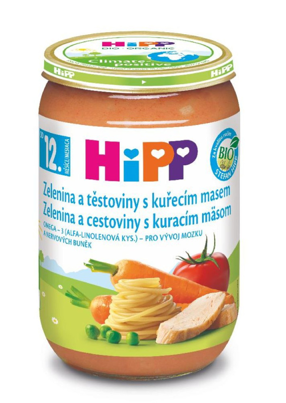 HIPP Menu bio zelenina a těstoviny s kuřecím masem 12m+ 220 g