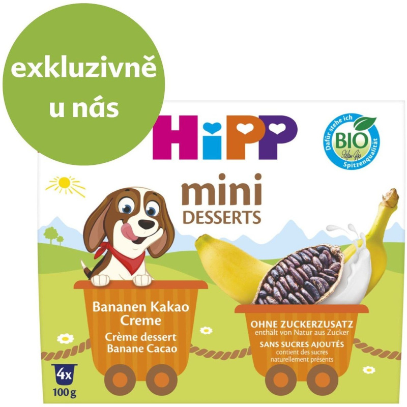 HiPP BIO Mléčný dezert banán a kakao (4×100 g)