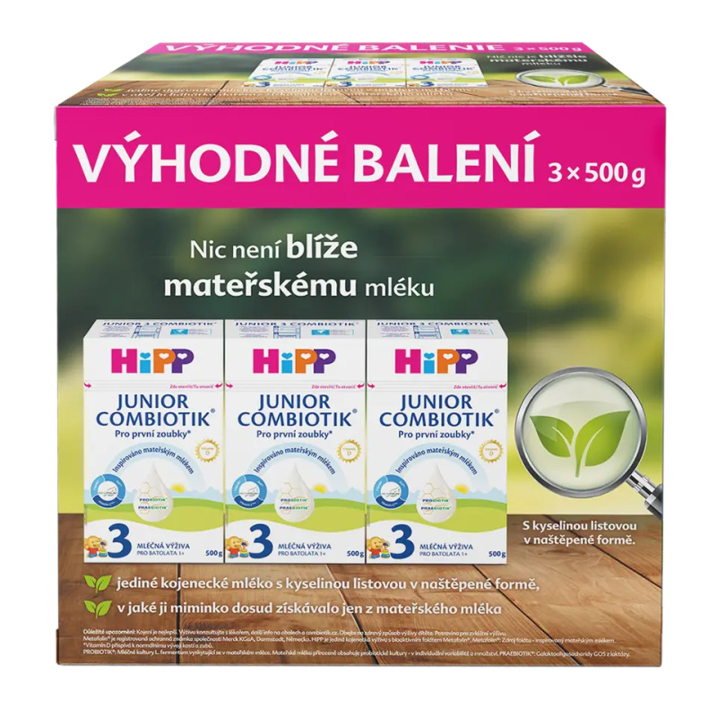 HiPP Batolecí mléko Junior Combiotik 3, 12m, triopack 1,5 kg 1500 g