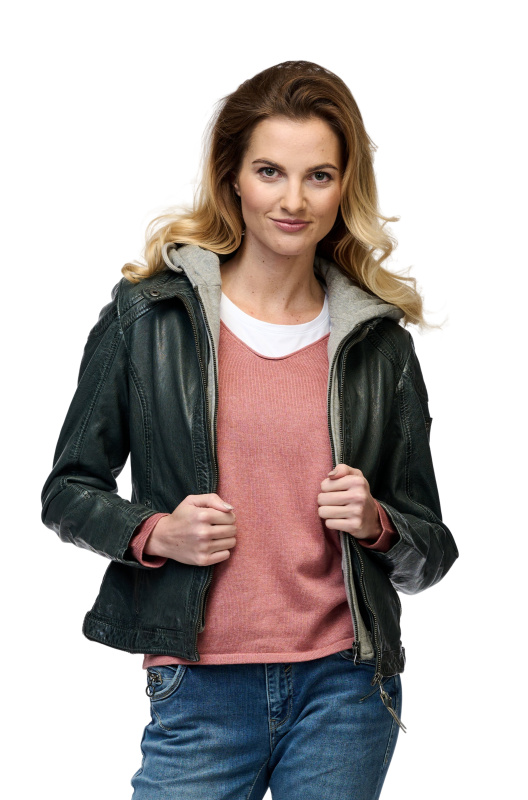 Dámská kožená bunda GW Anni Lasov tmavě-zelená - S