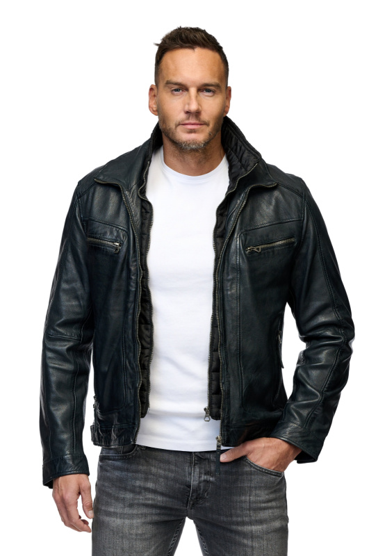 Pánská kožená bunda GM Taho Laov Black/Blue - XXL