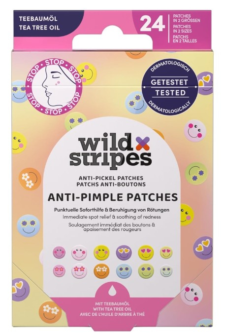 Wild Stripes Hydrokoloidní náplasti na akné s tea tree olejem Smile Prevent (Anti-Pimple Patches) 24 ks