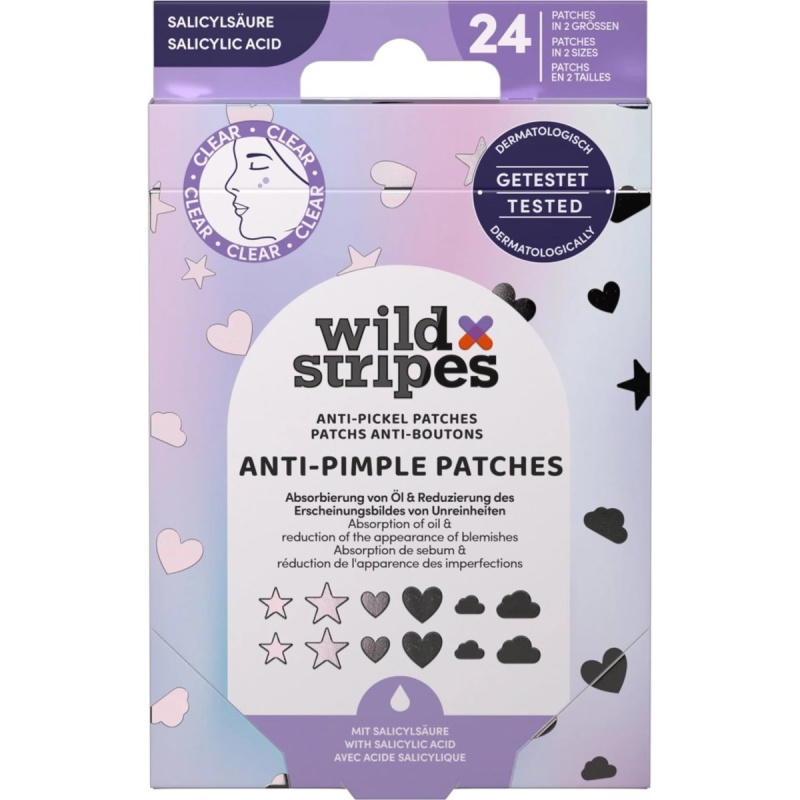 Wild Stripes Hydrokoloidní náplasti na akné s kyselinou salicylovou Holo Clear (Anti-Pimple Patches) 24 ks
