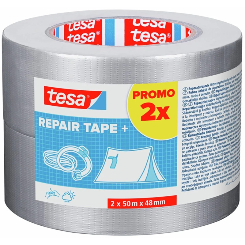 Tesa Opravná páska Repair Tape+, stříbrná, 50 m x 48 mm, 2 ks (promopack)