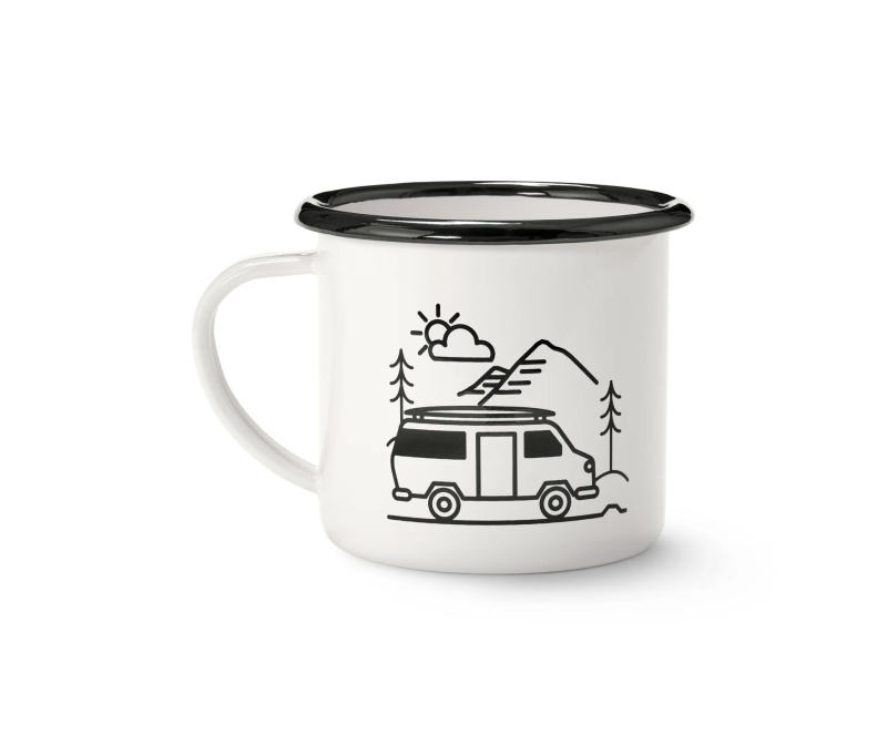 Smaltovaný hrnek na kávu „Camping“, 380 ml