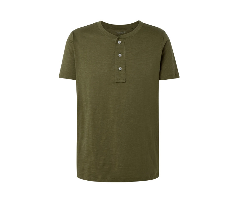 Tričko henley s krátkým rukávem, khaki