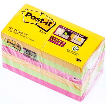 3M Post-it - silně lepicí bloček - 47,6 x 47,6 mm, 12 x 90 l., Carnival