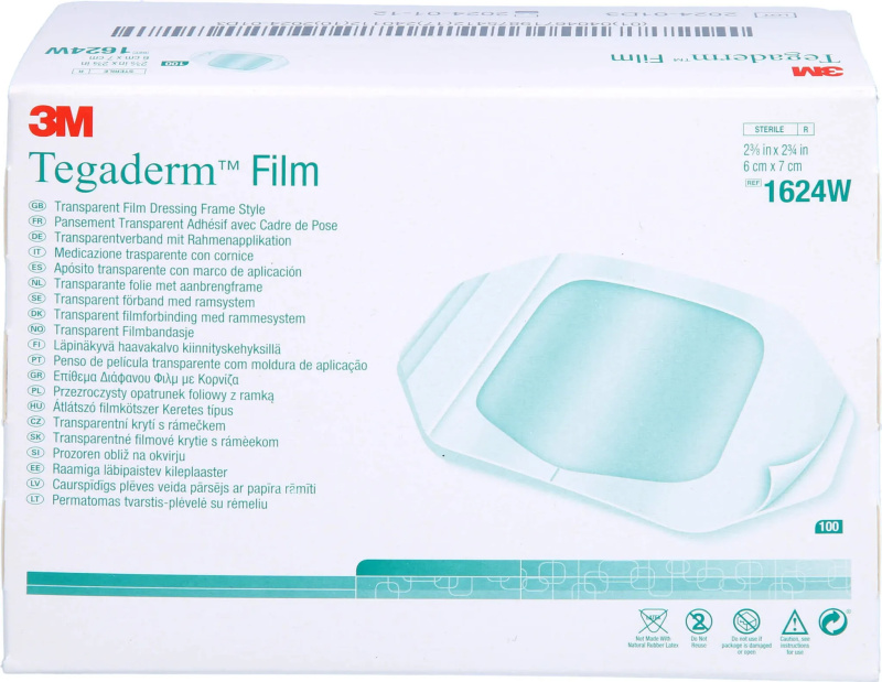 3M Tegaderm transparentní převazová fólie 1624W 6cm x 7cm 100ks