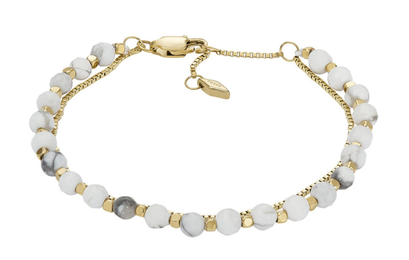 Fossil Překrásný pozlacený dvojitý náramek s korálky JF04443710