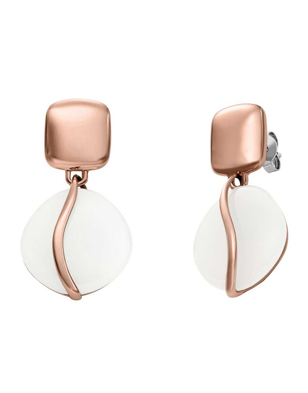 Skagen Bronzové náušnice s bílým sklem Sofia Sea Glass SKJ1816791