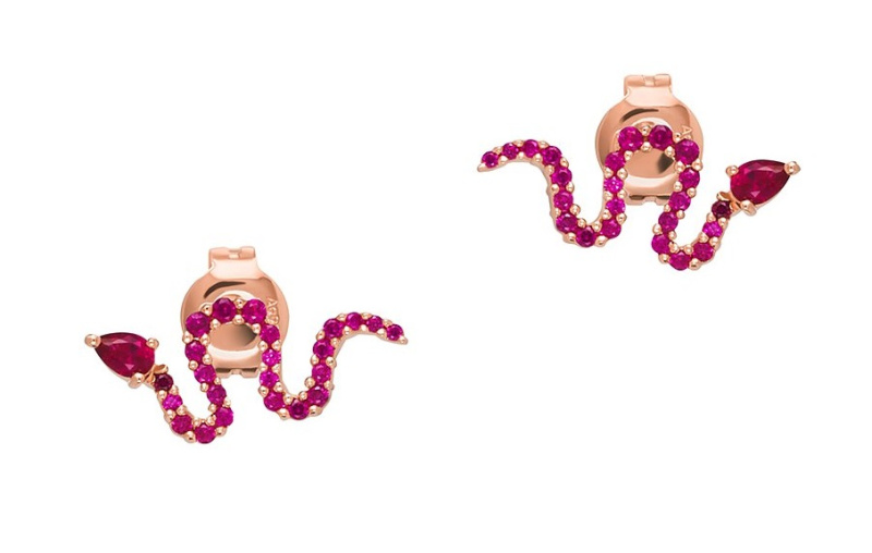 Emporio Armani Pozlacené náušnice Had s fuchsiovými zirkony EG3614221