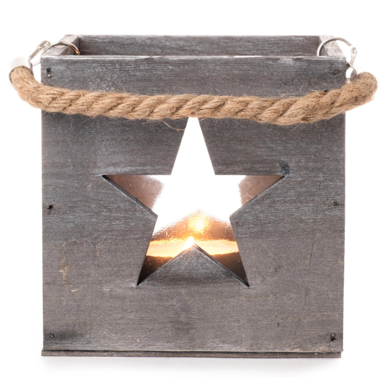 DRAGIMEX Svícen s výřezem hvězdy dřevěný 14 x 14 x 14 cm, 1 ks