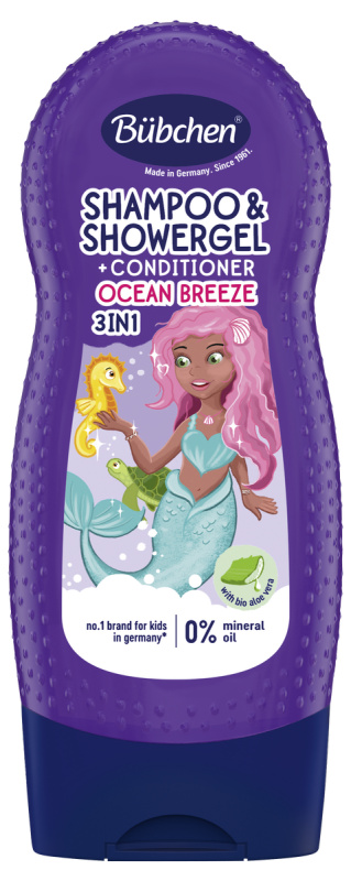 BÜBCHEN KIDS Šampon & sprchový gel & kondicionér 3v1 Malá mořská víla 230 ml