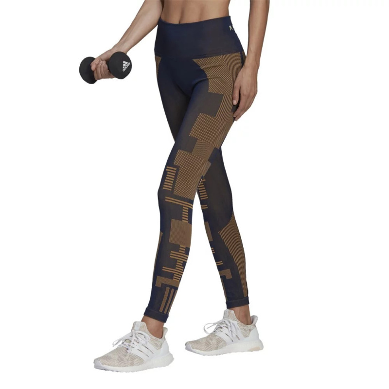 Dámské legíny HB1436 Karlie Kloss tmavě modrá-hnědá - Adidas tm.modrá-béžová L