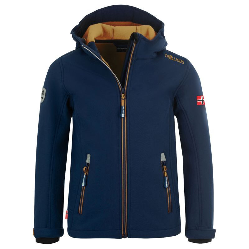 TrollKids Dětská softshellová bunda Trollfjord Jacket mystic blue/golden yellow softshell navy (161-146) 98