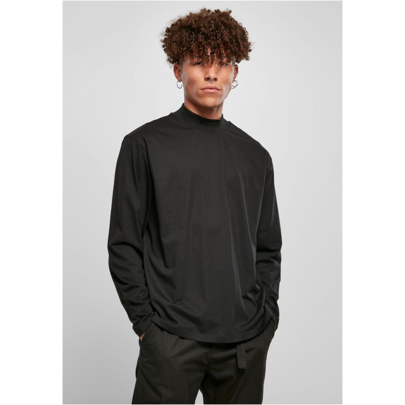 Heavy Boxy Mock Neck Neck s dlouhým rukávem černý