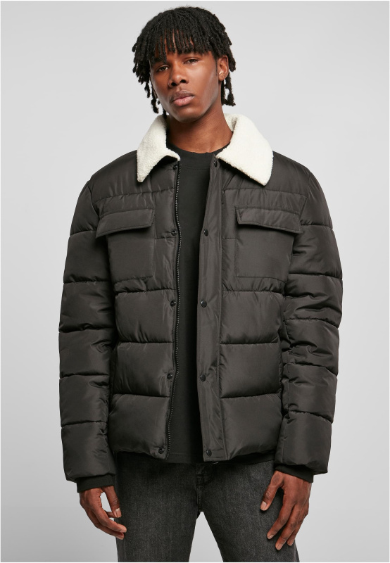 Bunda Sherpa Collar Padded Shirt Jacket černá