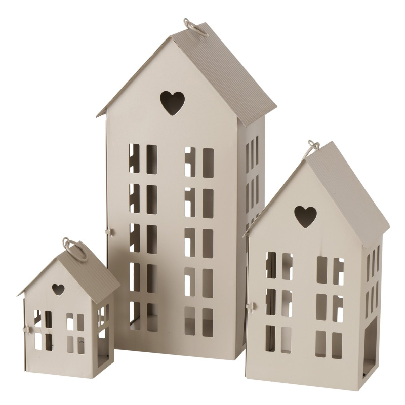 Boltze Home Dekorační lucerna ve tvaru domku, 13 - 35 cm, ALAMO, béžová béžová