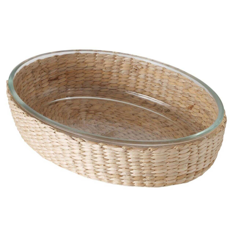 Boltze Home Skleněná zapékací násoba, žáruvzdorné sklo OVAL + pletený koš hnědá