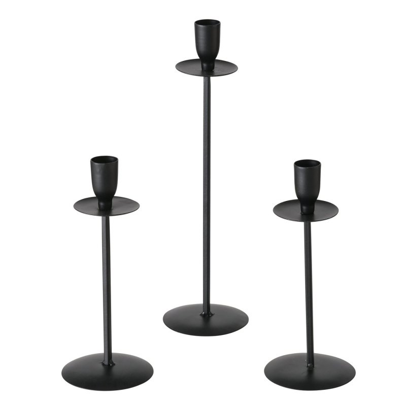 Boltze Home Sada kovových svícnů, CHESIL, 20, 26 a 30 cm černá