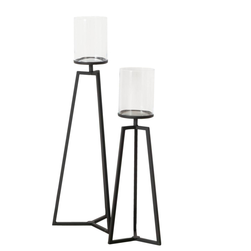 Boltze Home Skleněné svícny na kovovém podstavci Cosa, 75 - 95 cm černá