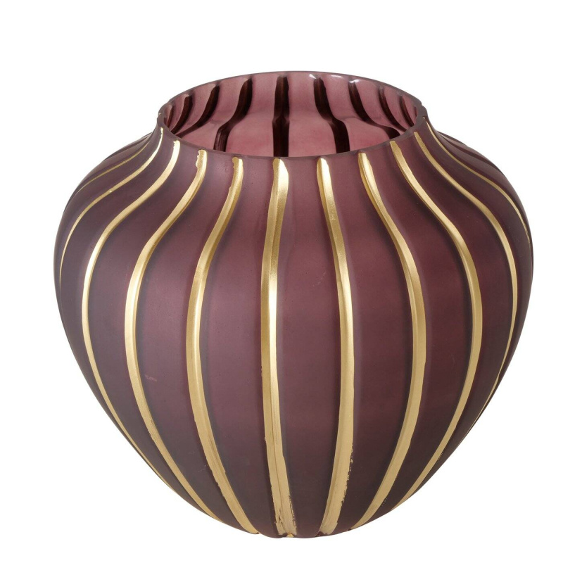 Boltze Home Skleněná váza KEANA, zlaté linie na vínově červeném skle, Ø 25 cm burgundská