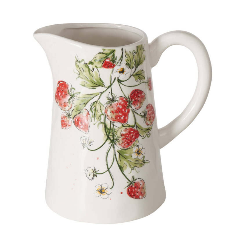 Boltze Home Keramický džbán STRAWBERRY, s motivem jahod, 1250 ml červená