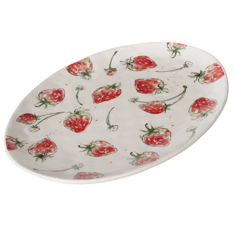 Boltze Home Podlohlá keramická miska STRAWBERRY, s motivem jahod, 39 x 31 cm červená