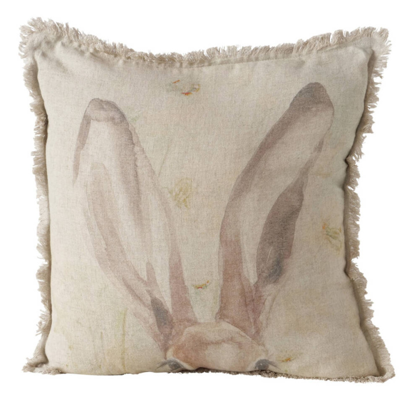 Boltze Home Dekorační polštář s třásněmi RABBIT, lněný, 45 x 45 cm béžová