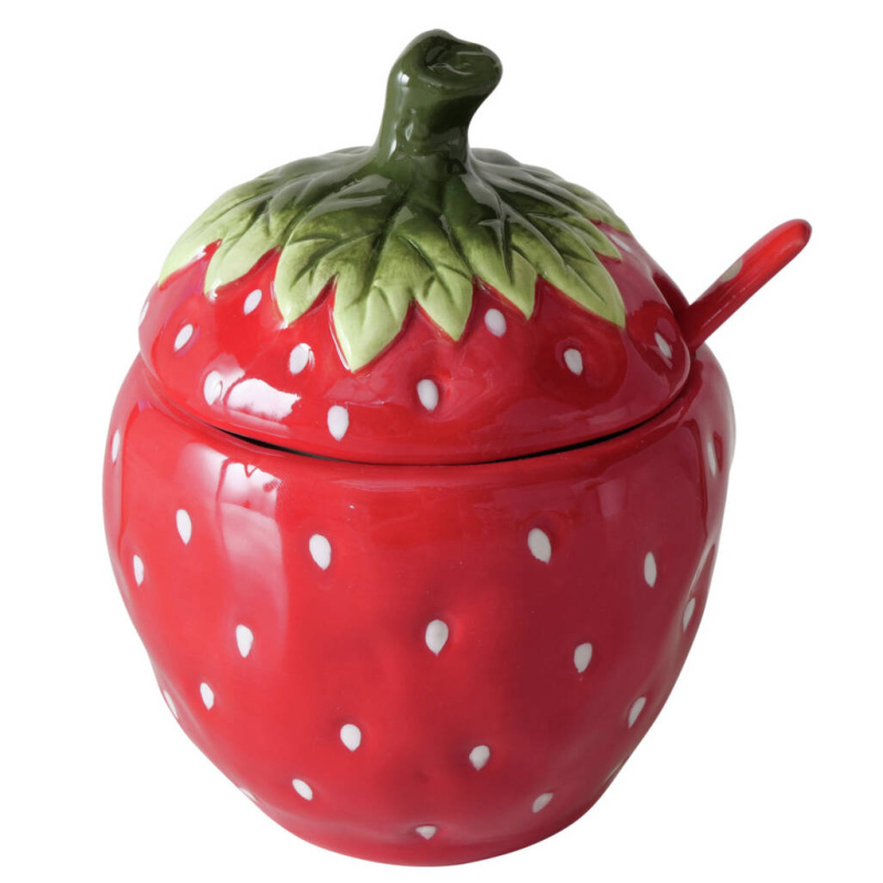 Boltze Home Dekorační dóza na džem STRAWBERRY, 380 ml červená